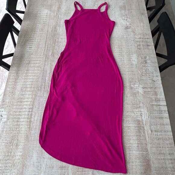 L*Space Hot Pink Sleeveless Wrap Ribbed T-Shirt Maxi Bardot Dress Size XL NWT - Picture 9 of 12